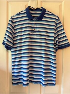 🔥4/$45🔥Lands' End Navy and Light Blue Striped Men's Polo